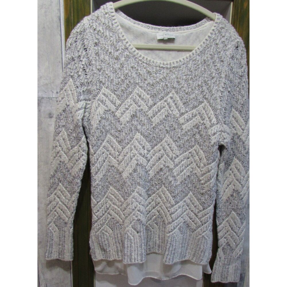 Lucky Brand size L / XL cotton blend silver thread throughout long sweater